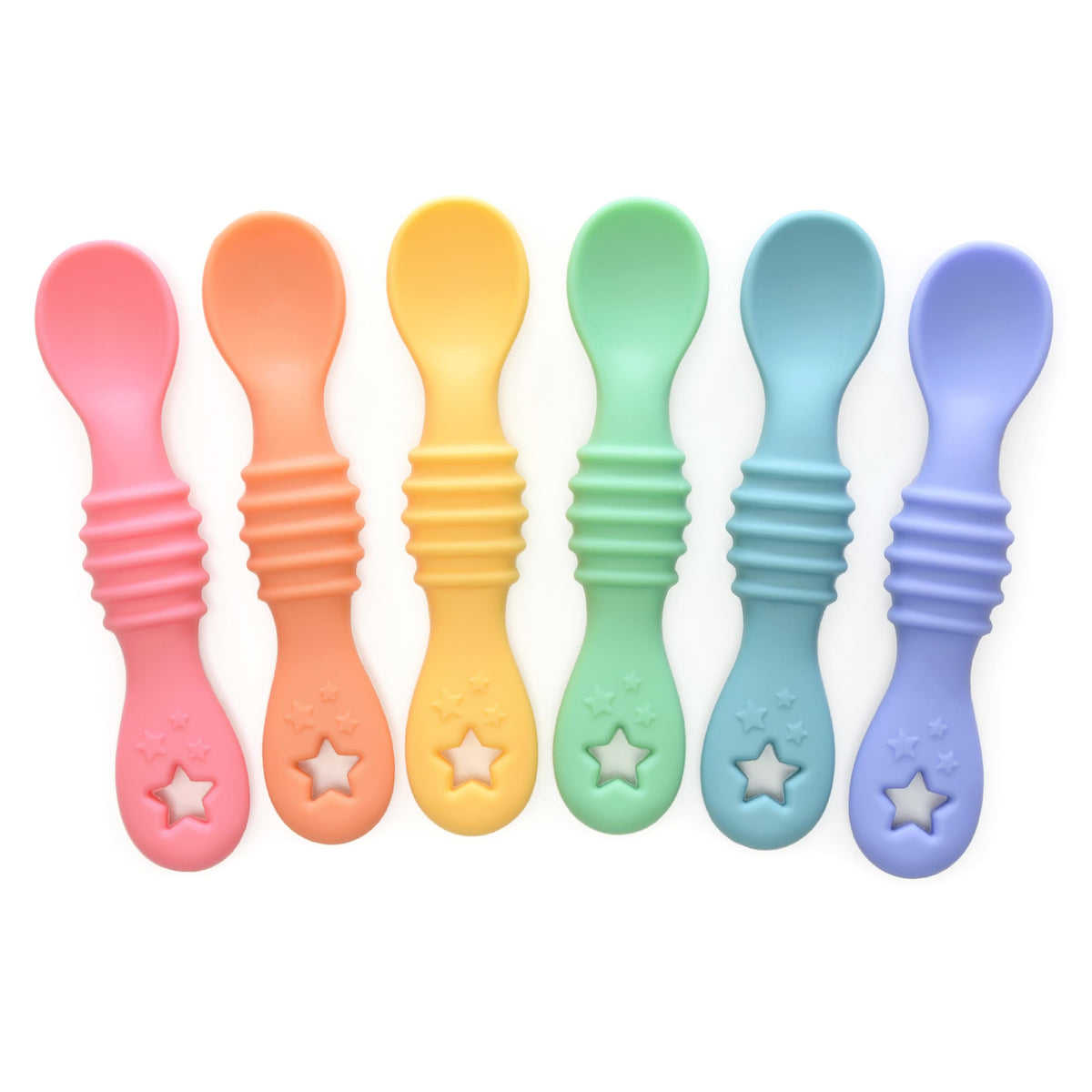 PrimaStella Little Dippers spoon front view, soft silicone for gentle feeding.