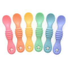 PrimaStella Little Dippers spoon front view, soft silicone for gentle feeding.