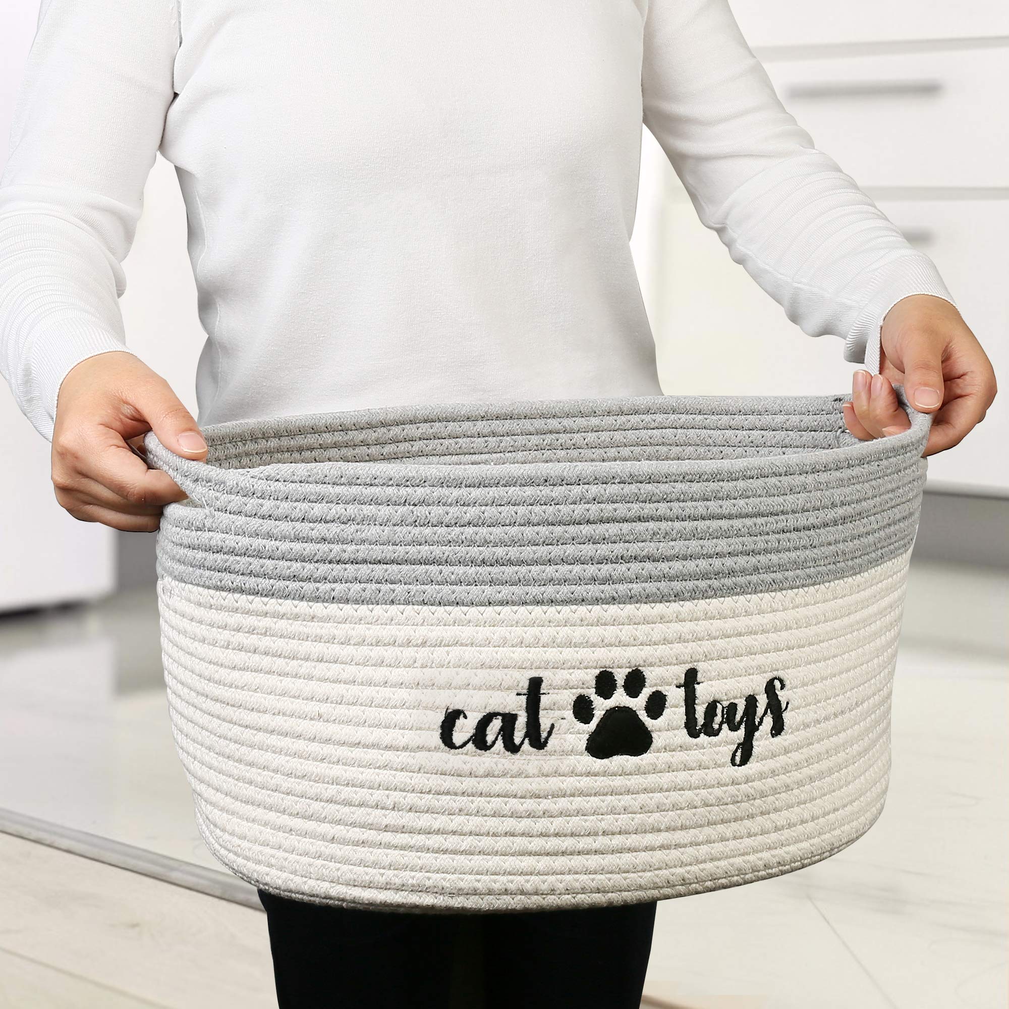 PrimePets woven storage bin blends with home decor and keeps spaces tidy.