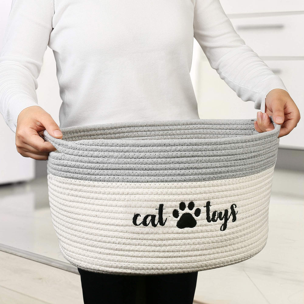 PrimePets woven storage bin blends with home decor and keeps spaces tidy.