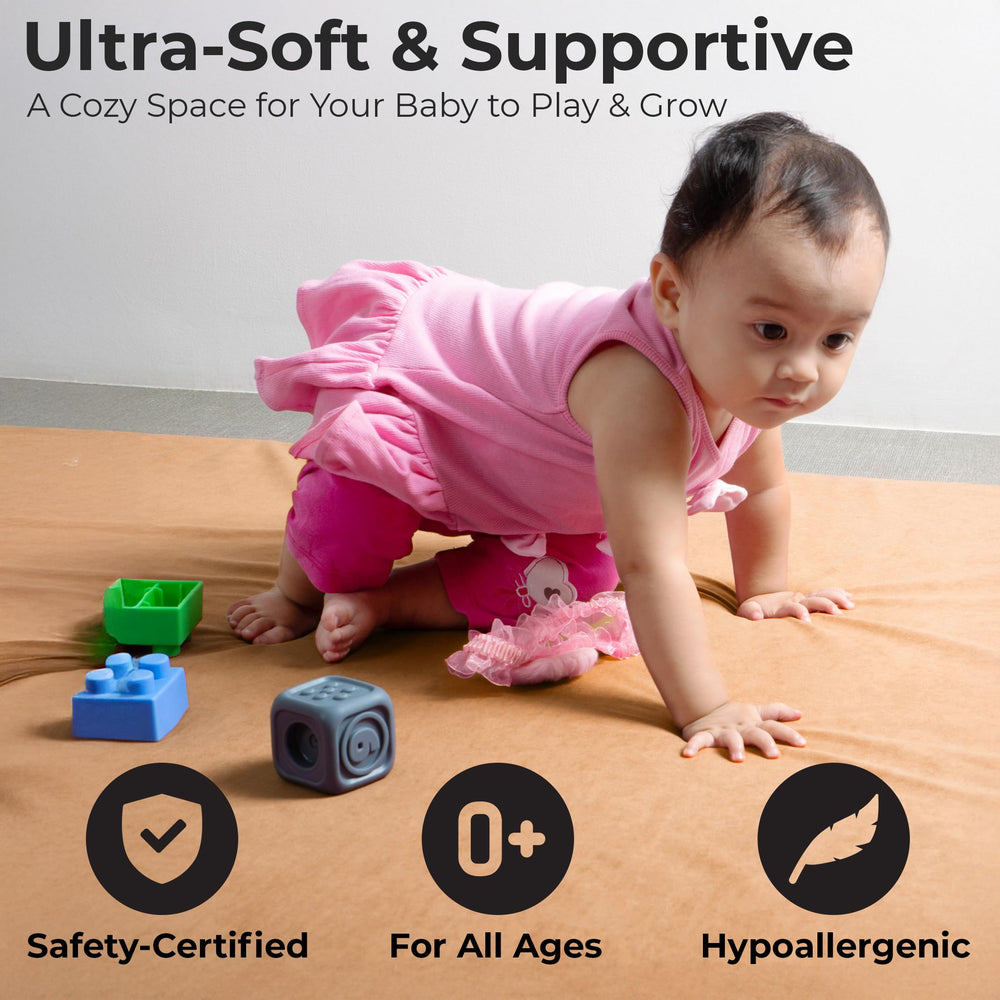 Primica padded play mat with ultra-soft plush fabric for cozy knee comfort