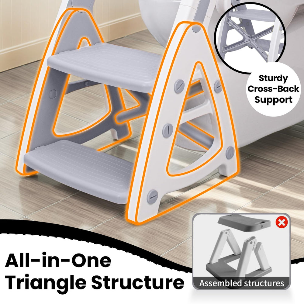 PRIMLECT potty training seat with triangular supports improves steadiness on standard toilets.