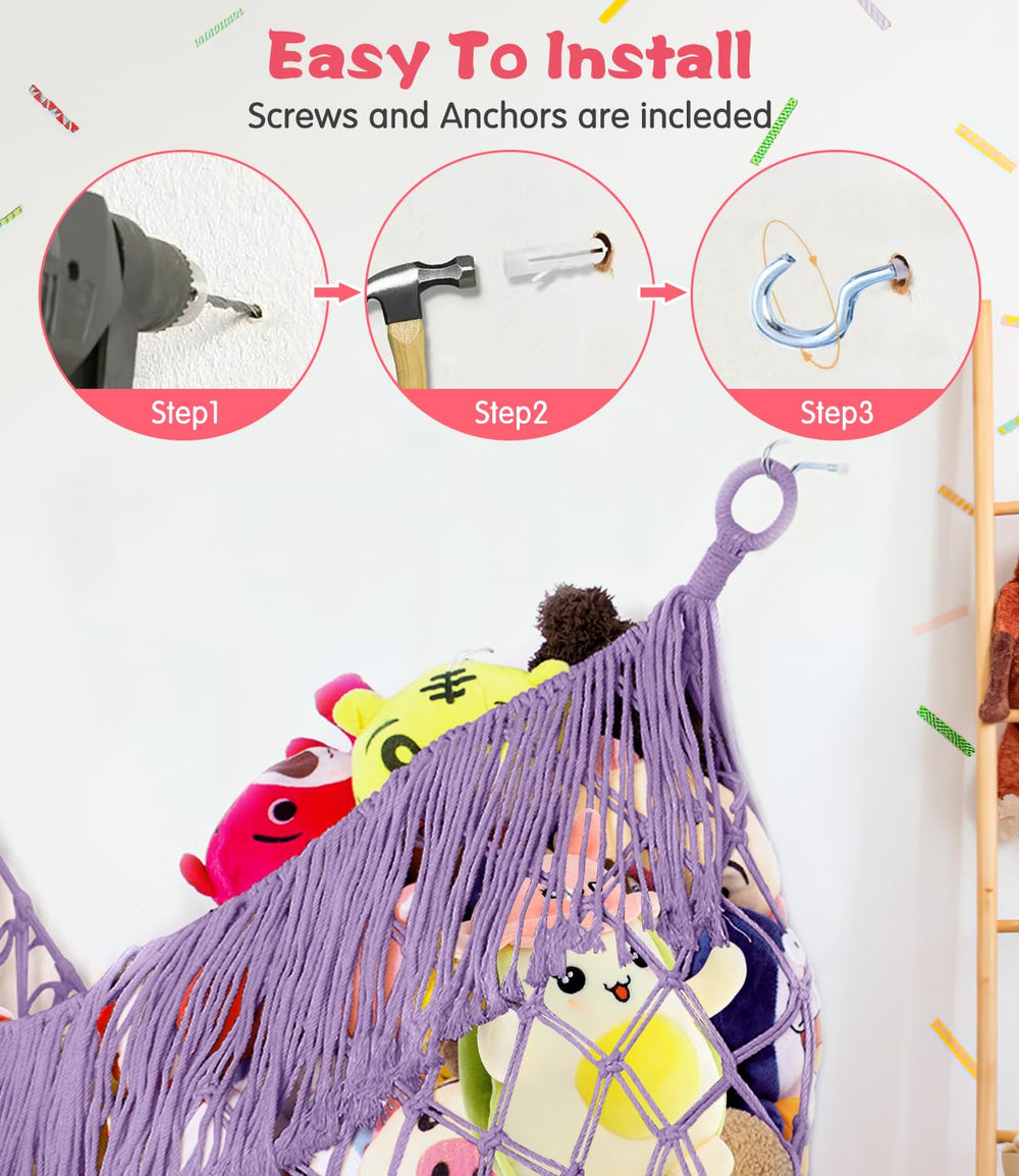 PrimZooty bedroom playroom organization hammock saves space.