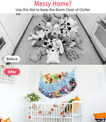 PrimZooty hanging storage for plush toys saves playroom space
