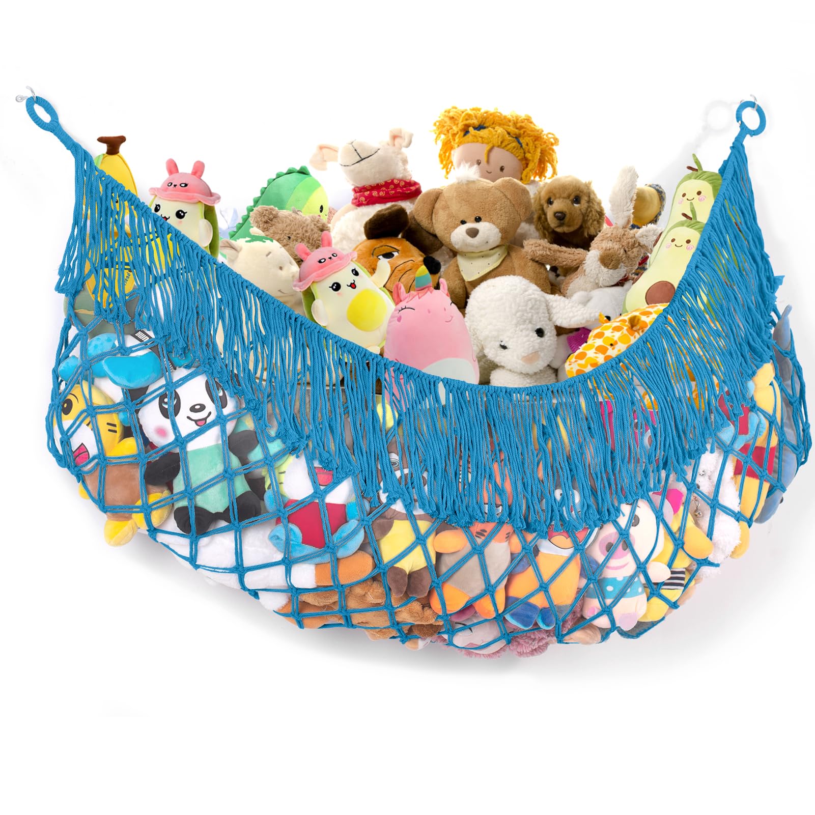 PrimZooty peacock-63in hammock wall setup keeps toys organized and room tidy.