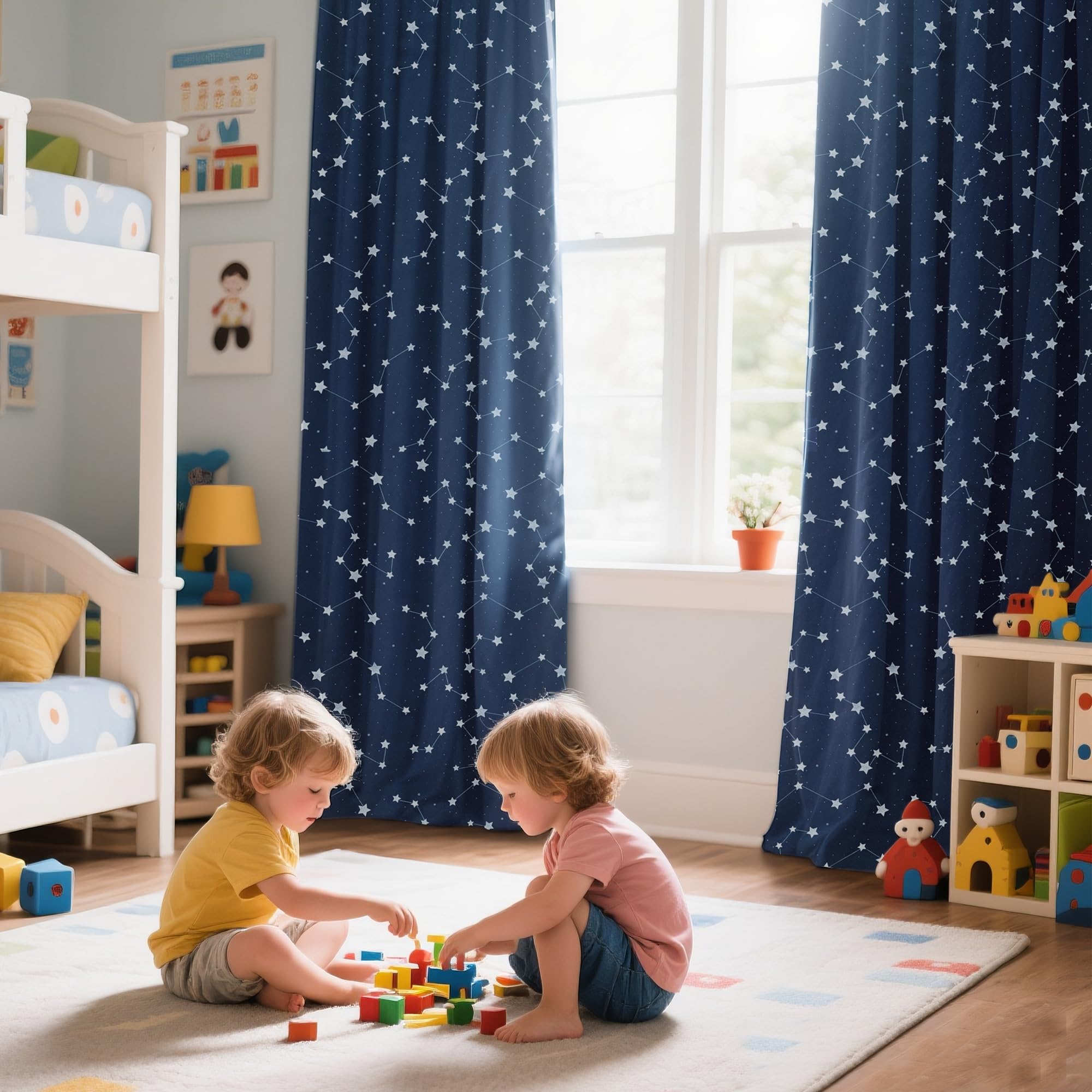 PrinceDeco Starry Night navy panel two glow in the dark stars for bedtime magic.
