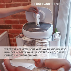 Prince Lionheart EVO Wipes Warmer warmth boost demonstrated for soothing, comfortable wipes during nighttime changes.