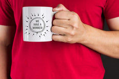 Print Supremacy We Have A Winner mug, side print, vibrant design visibility