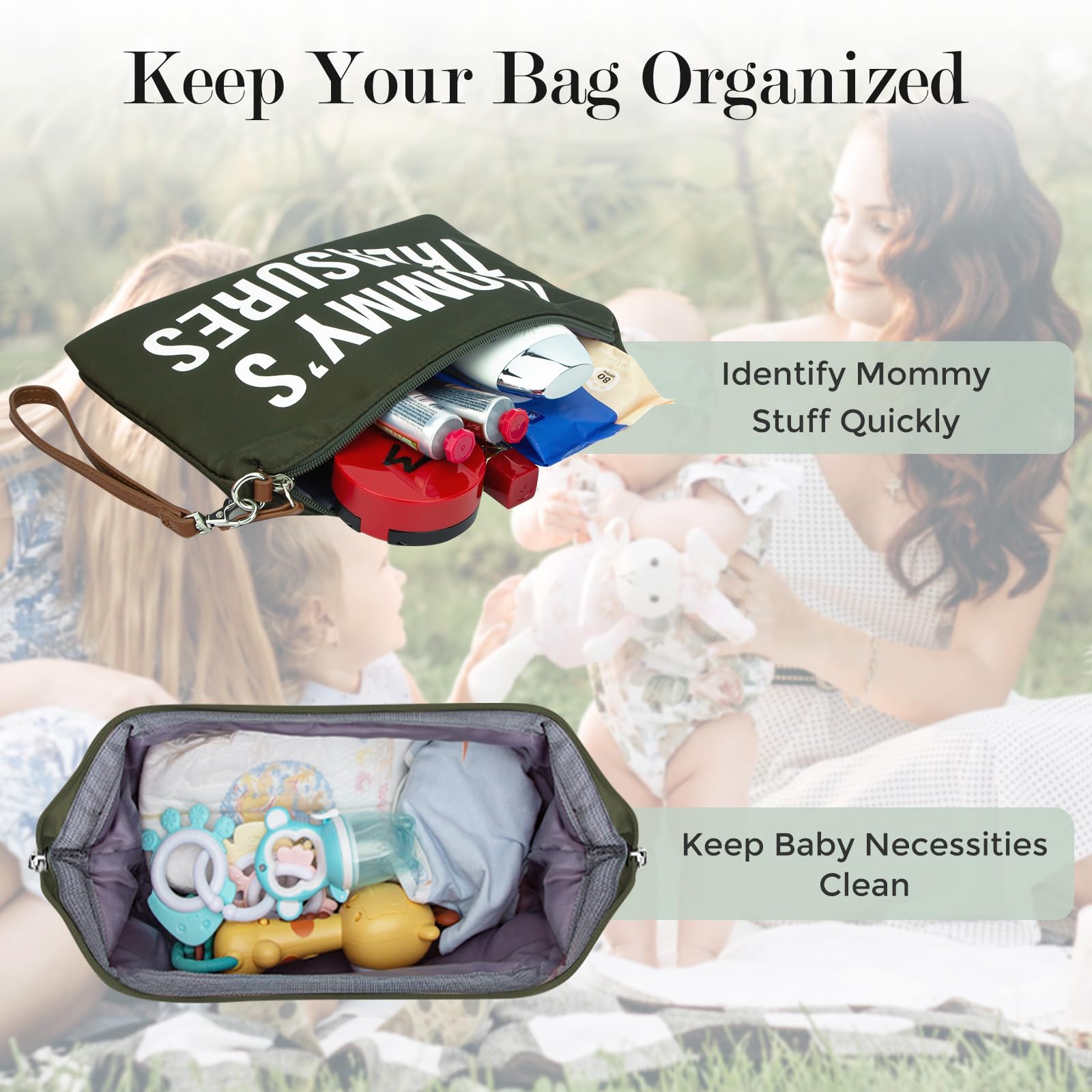 printe Mom's Bag back panel with luggage sleeve for effortless airport travel