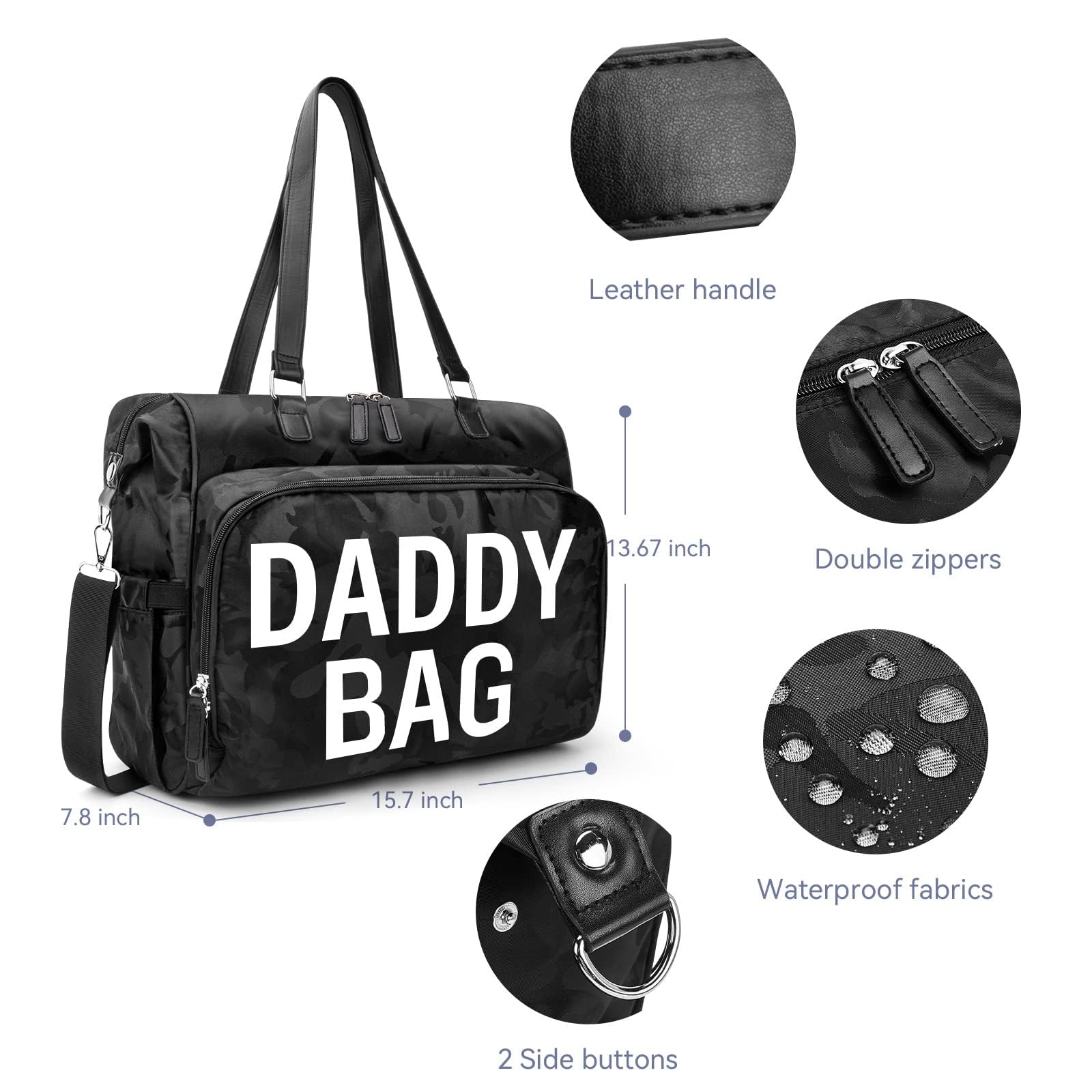 Pripher multiple pockets help organize diapers, wipes, and toys.