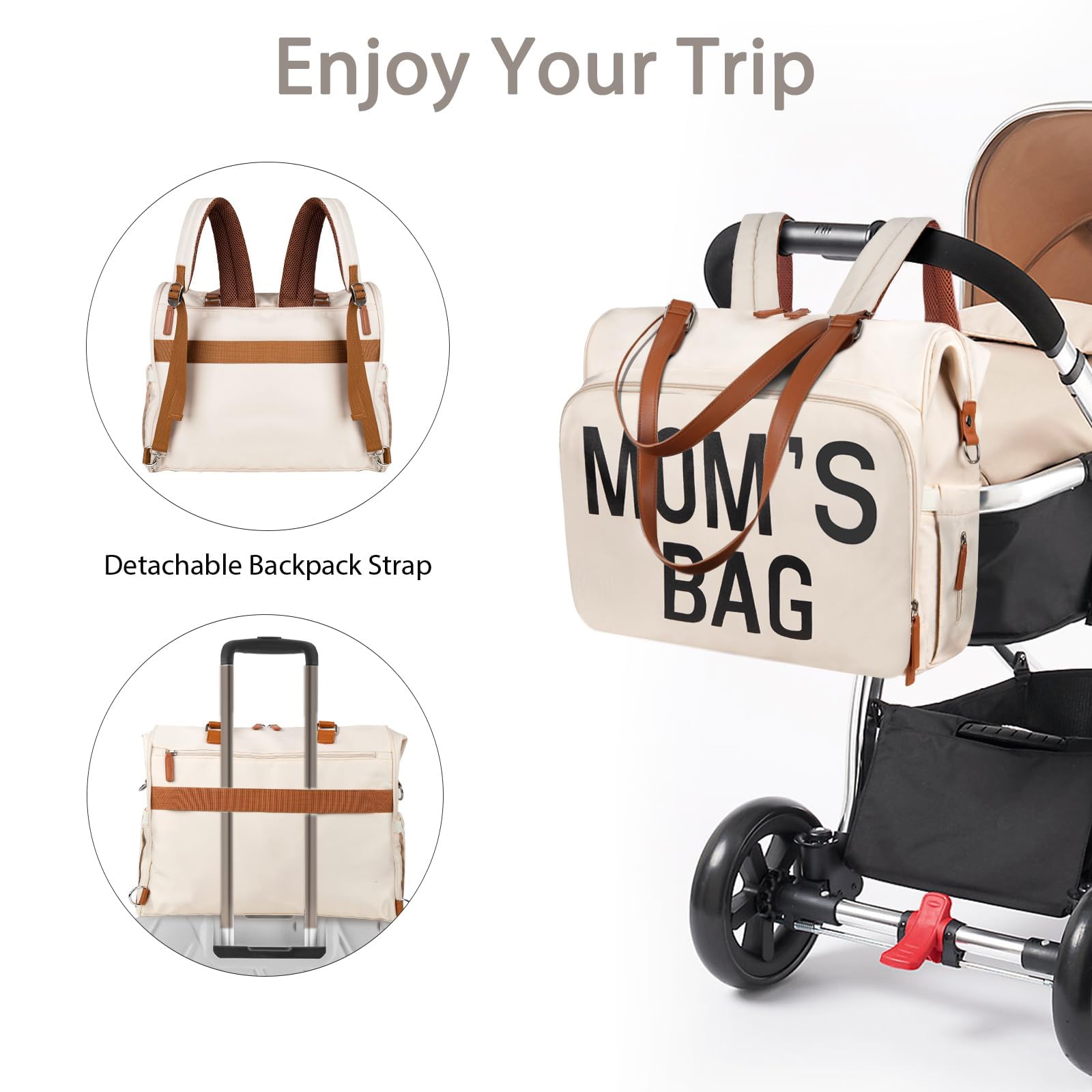 Strap conversion on Pripher diaper bag demonstrating versatile carry options
