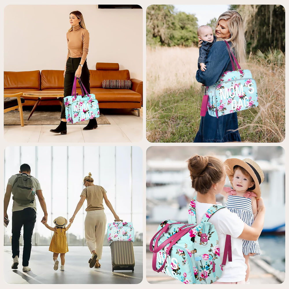 Pripher diaper bag tote blue floral multi wear strap demonstrates versatile carry options