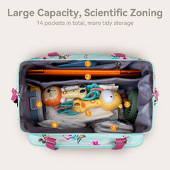 Pripher diaper bag tote blue floral waterproof material protects items during spills and rain
