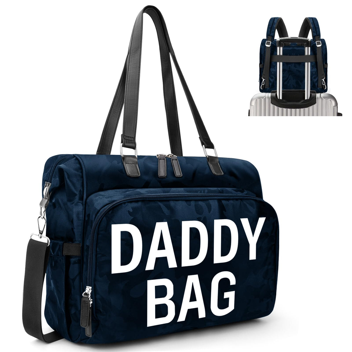 Pripher diaper bag tote front view highlighting spacious storage for busy days
