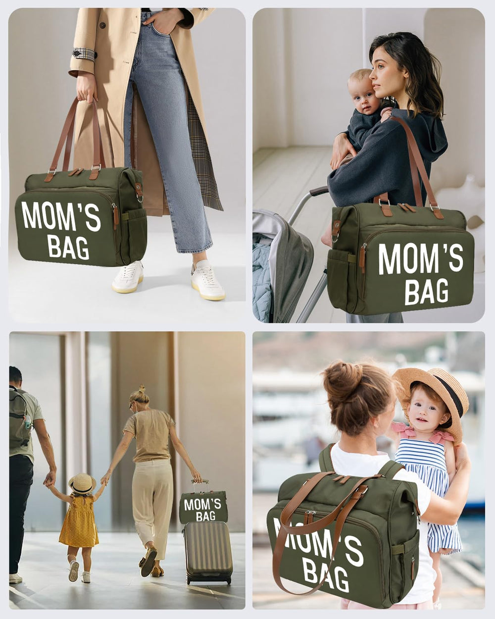 Pripher diaper bag tote strap details show versatile carrying options
