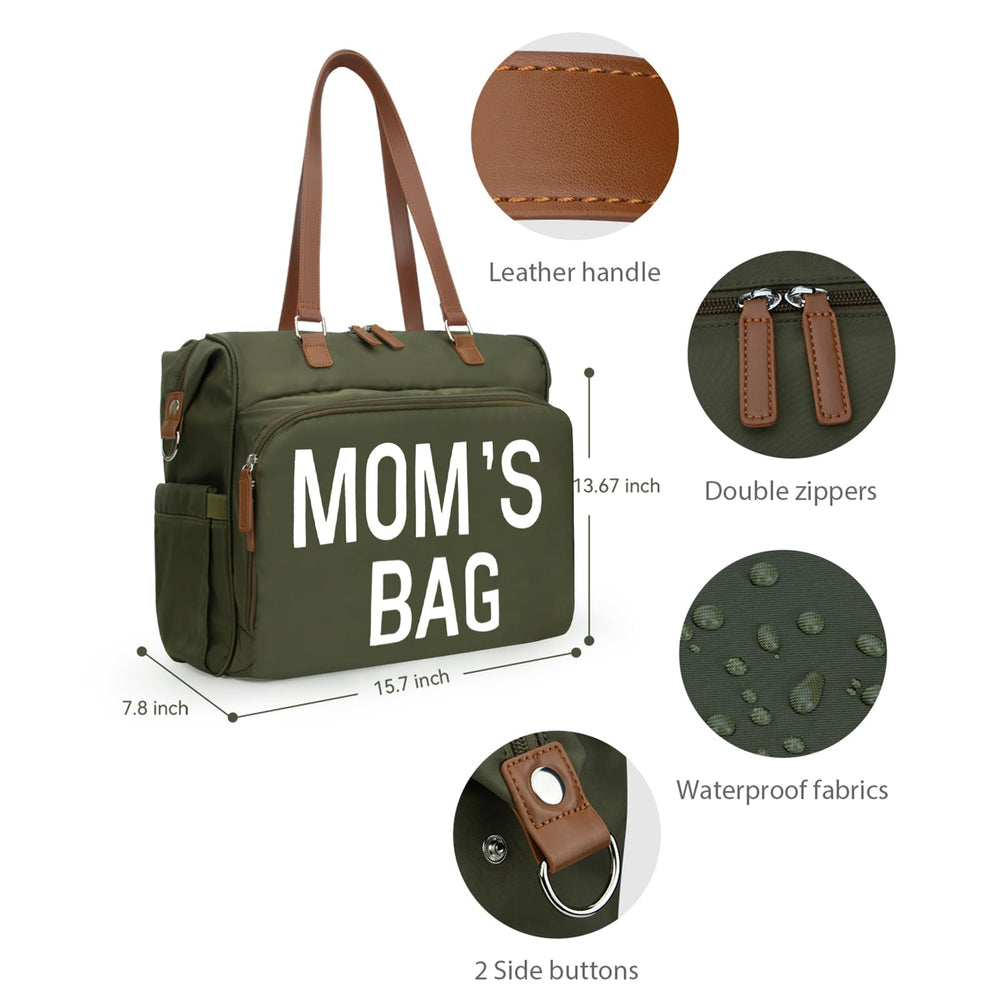 Pripher diaper bag tote olive green waterproof material protects belongings during rain