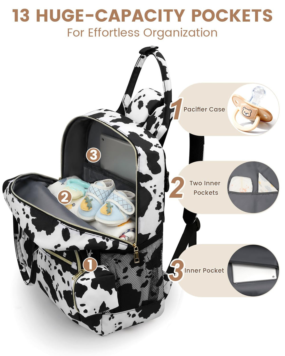 Pritent diaper bag backpack offers dual carrying options for versatile use.