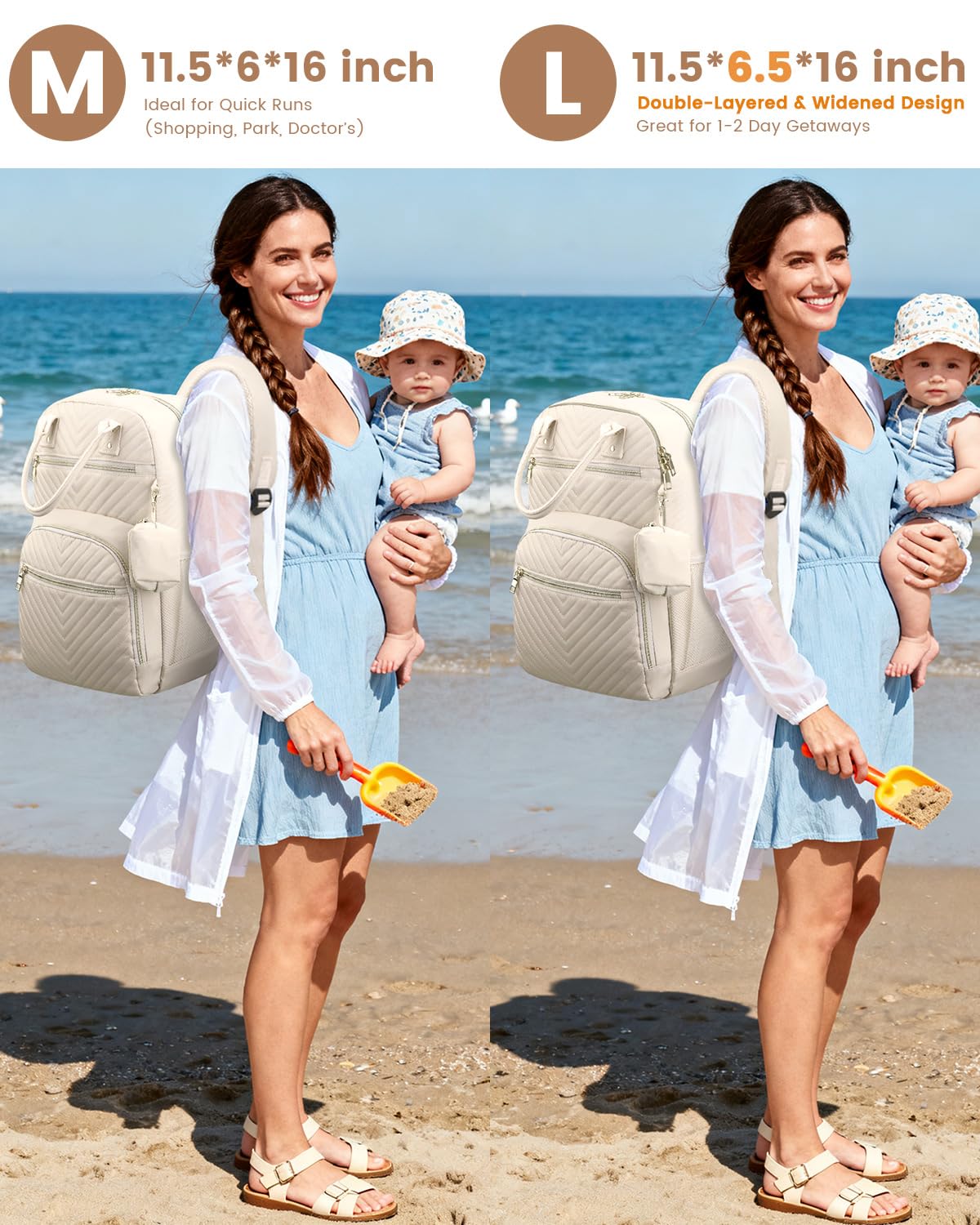 Pritent backpack interior with multiple pockets for organized baby gear.