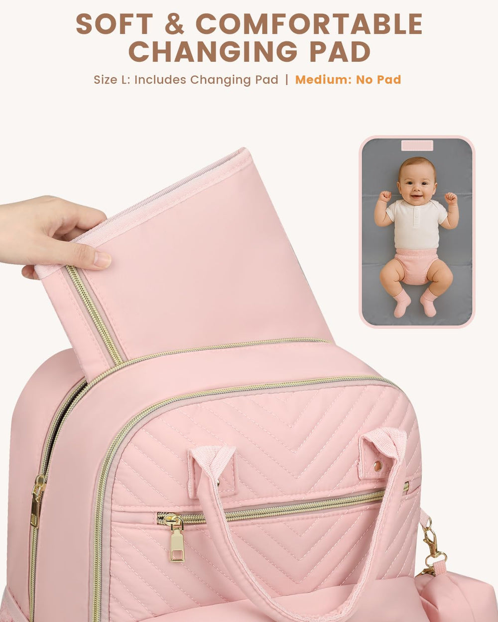 Pritent diaper bag backpack features an elegant L-Pink design for stylish outings