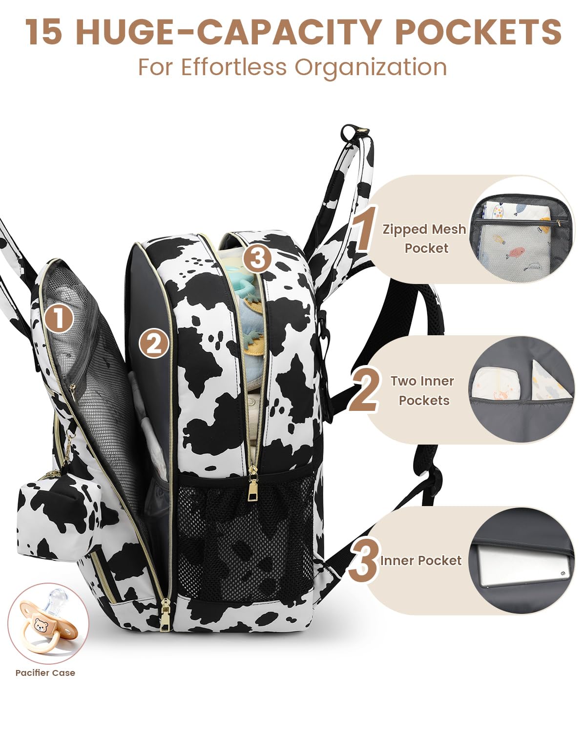 Pritent large-capacity design holds diapers, bottles, and wipes