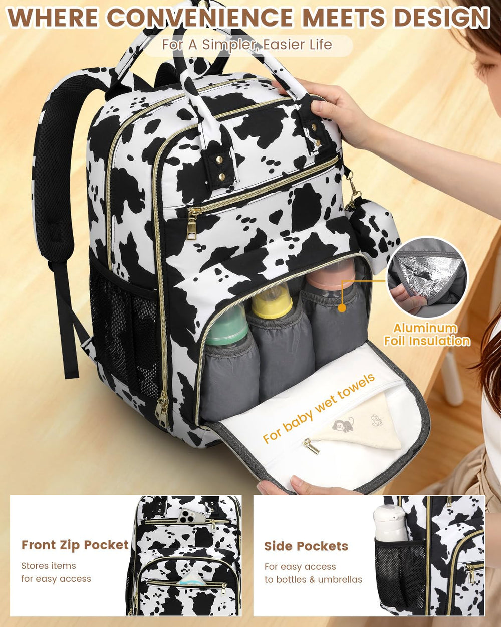 Pritent diaper bag with built-in pacifier case keeps essentials organized