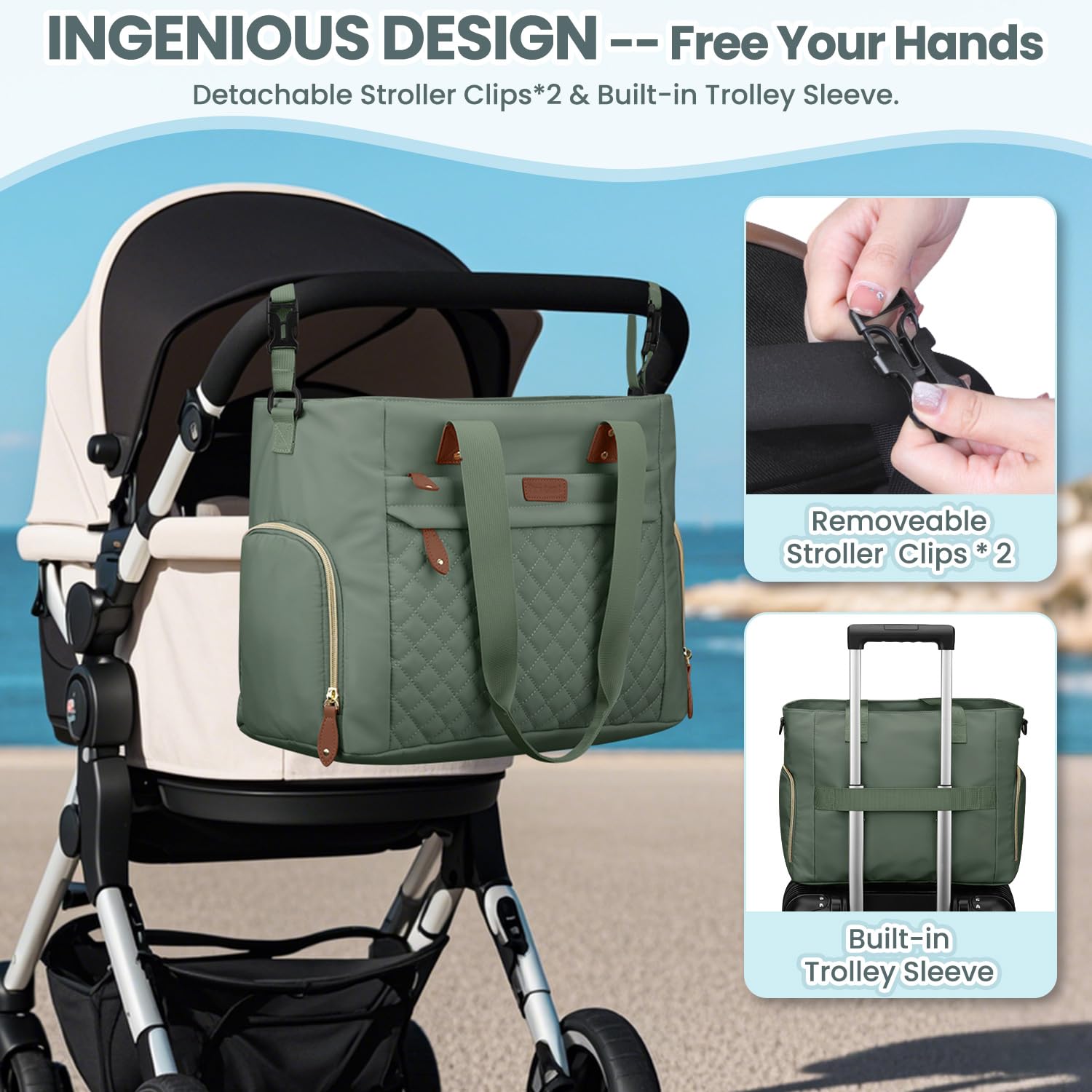 Pritent diaper bag tote durable fabric withstands daily use and cleaning