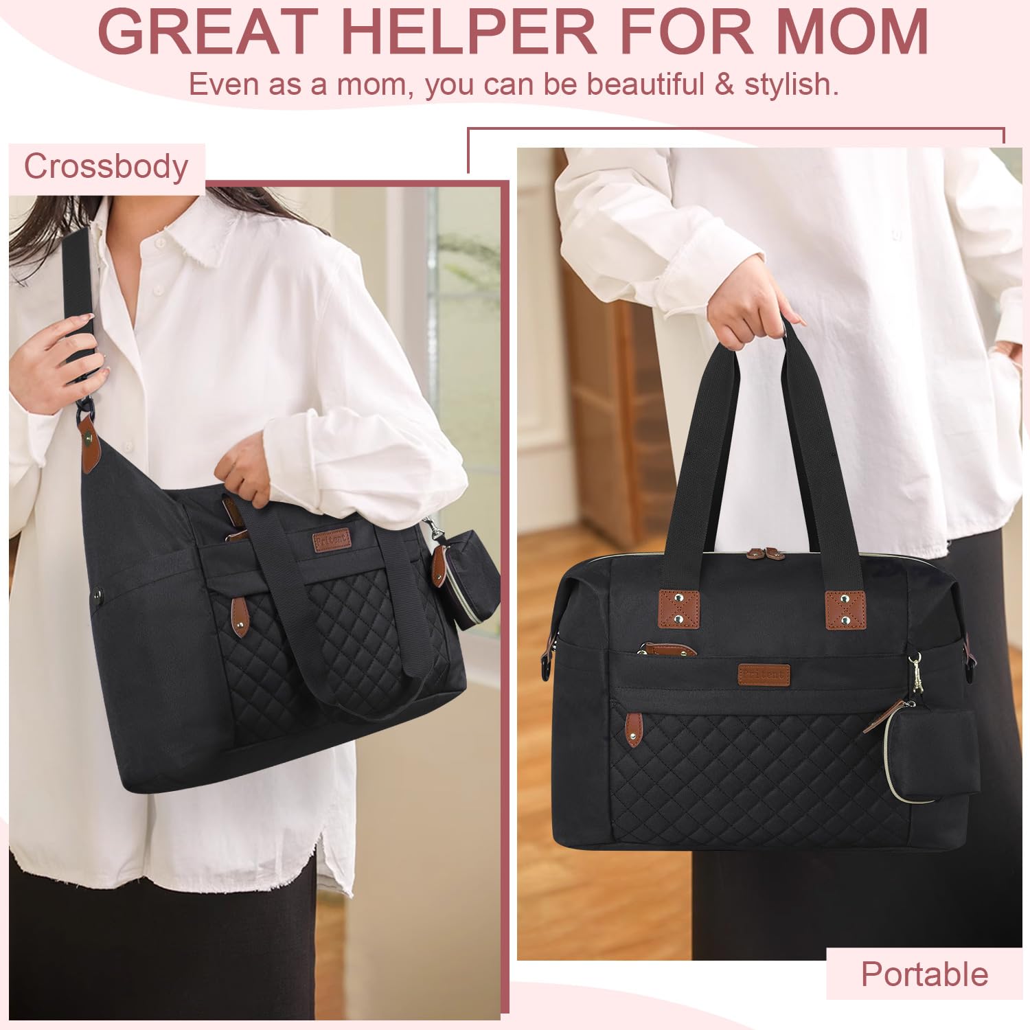 Pritent diaper bag tote durable tear-resistant fabric for daily families.