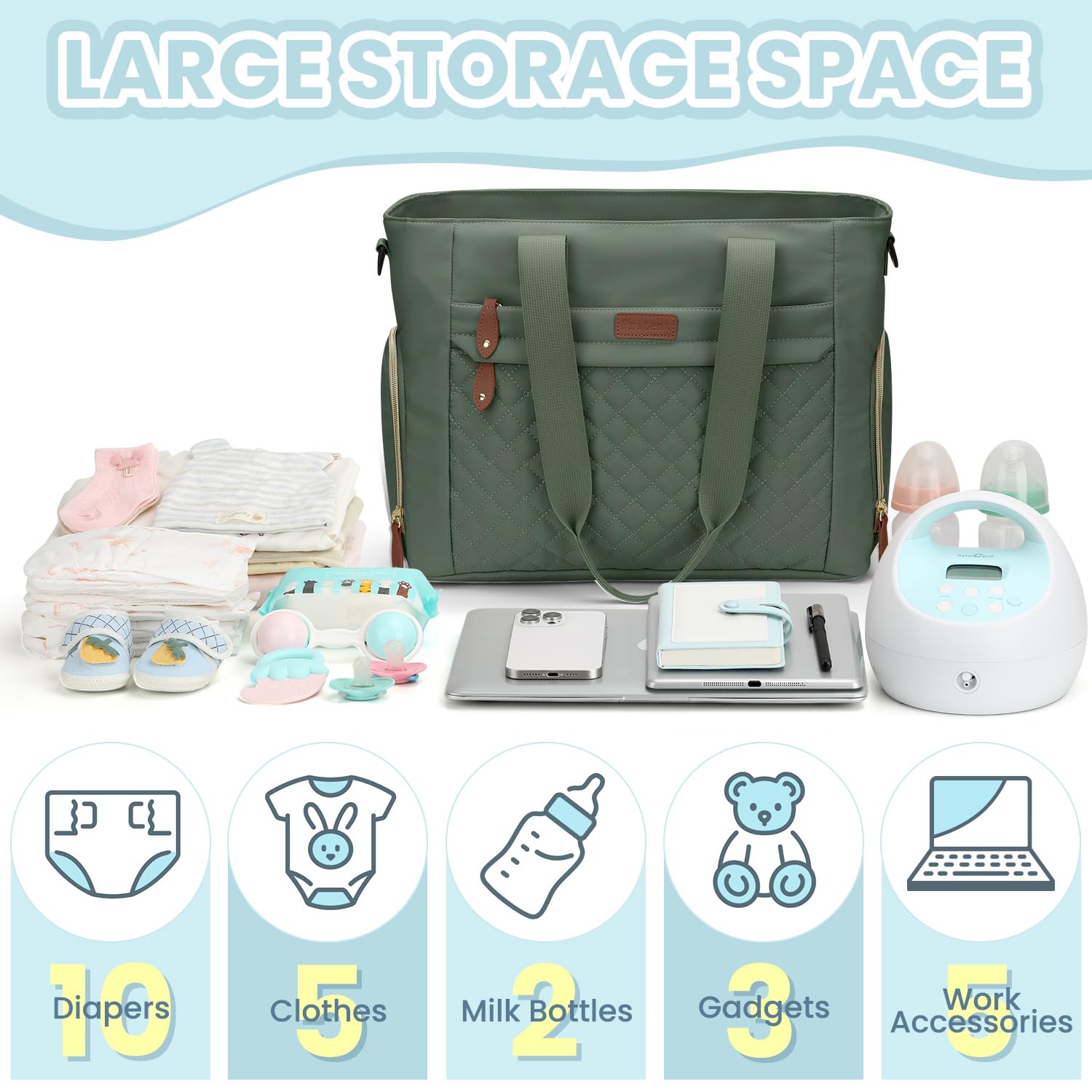 Pritent diaper bag tote insulated bottle compartment keeps drinks ready on the move
