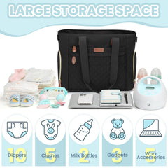 Pritent diaper bag tote insulated bottle compartment keeps drinks at temp.