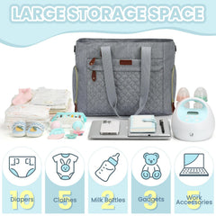 Pritent diaper bag tote insulated bottle compartment for quick feeding on the move.