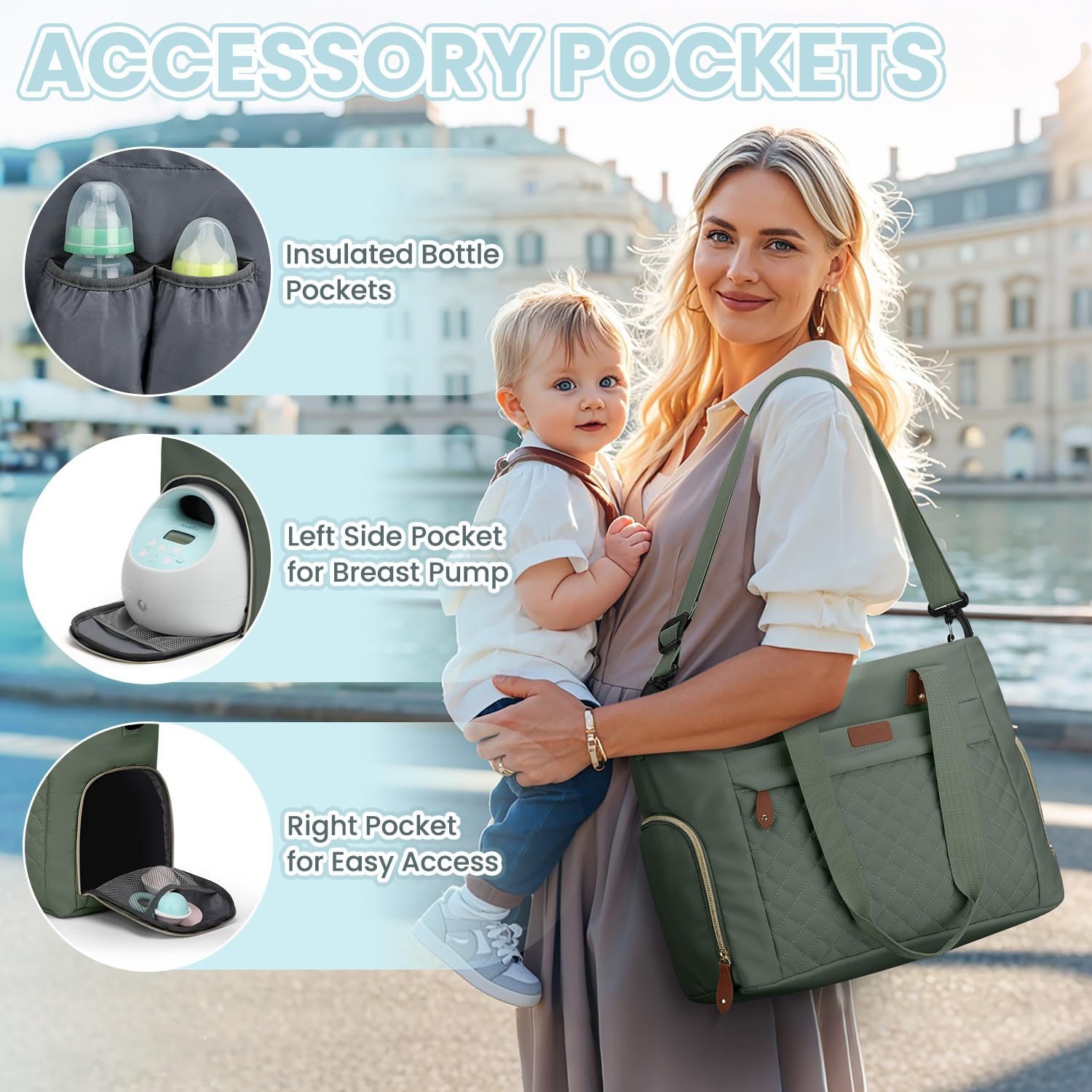 Pritent diaper bag tote with 14 inch laptop sleeve protects devices on the go