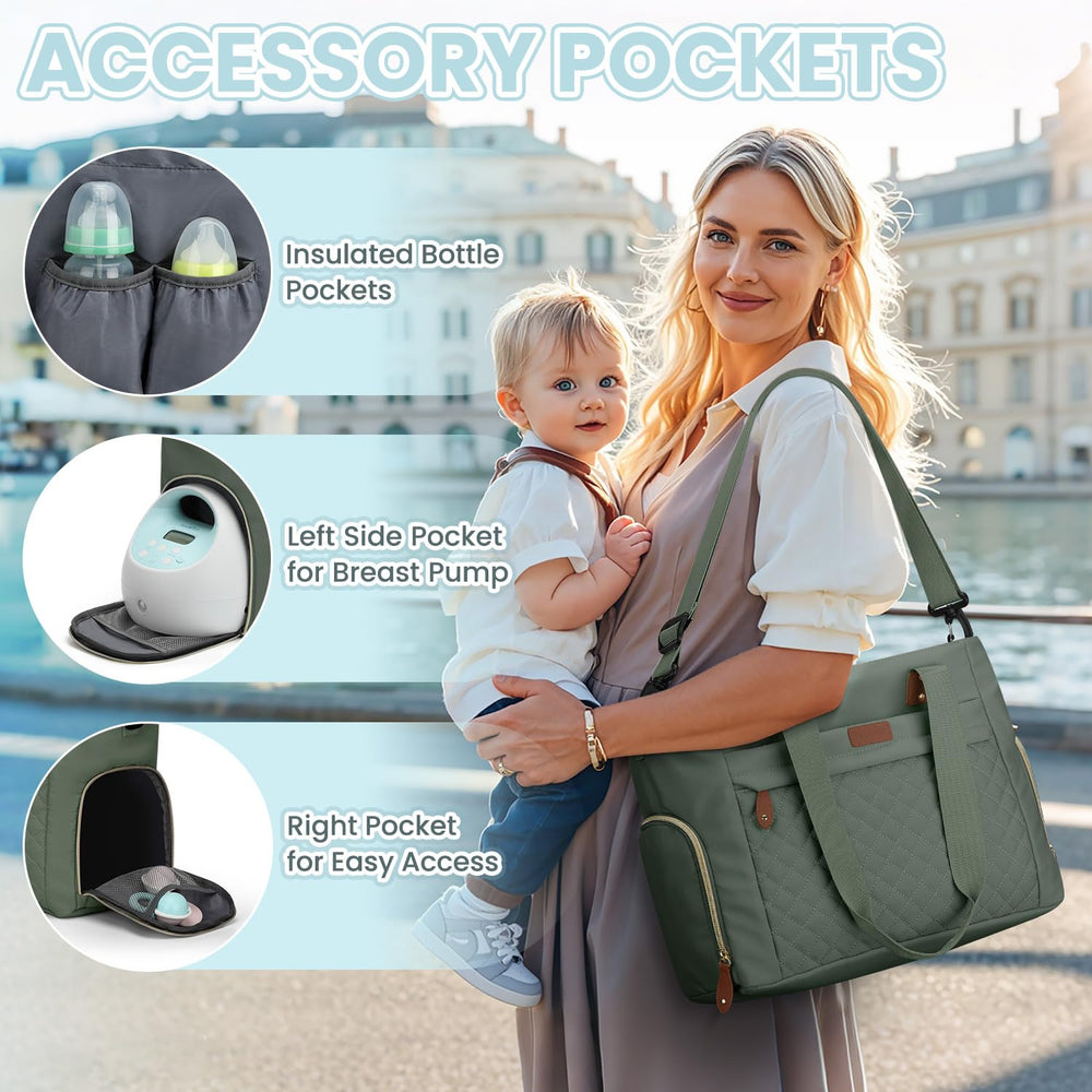 Pritent diaper bag tote with 14 inch laptop sleeve protects devices on the go