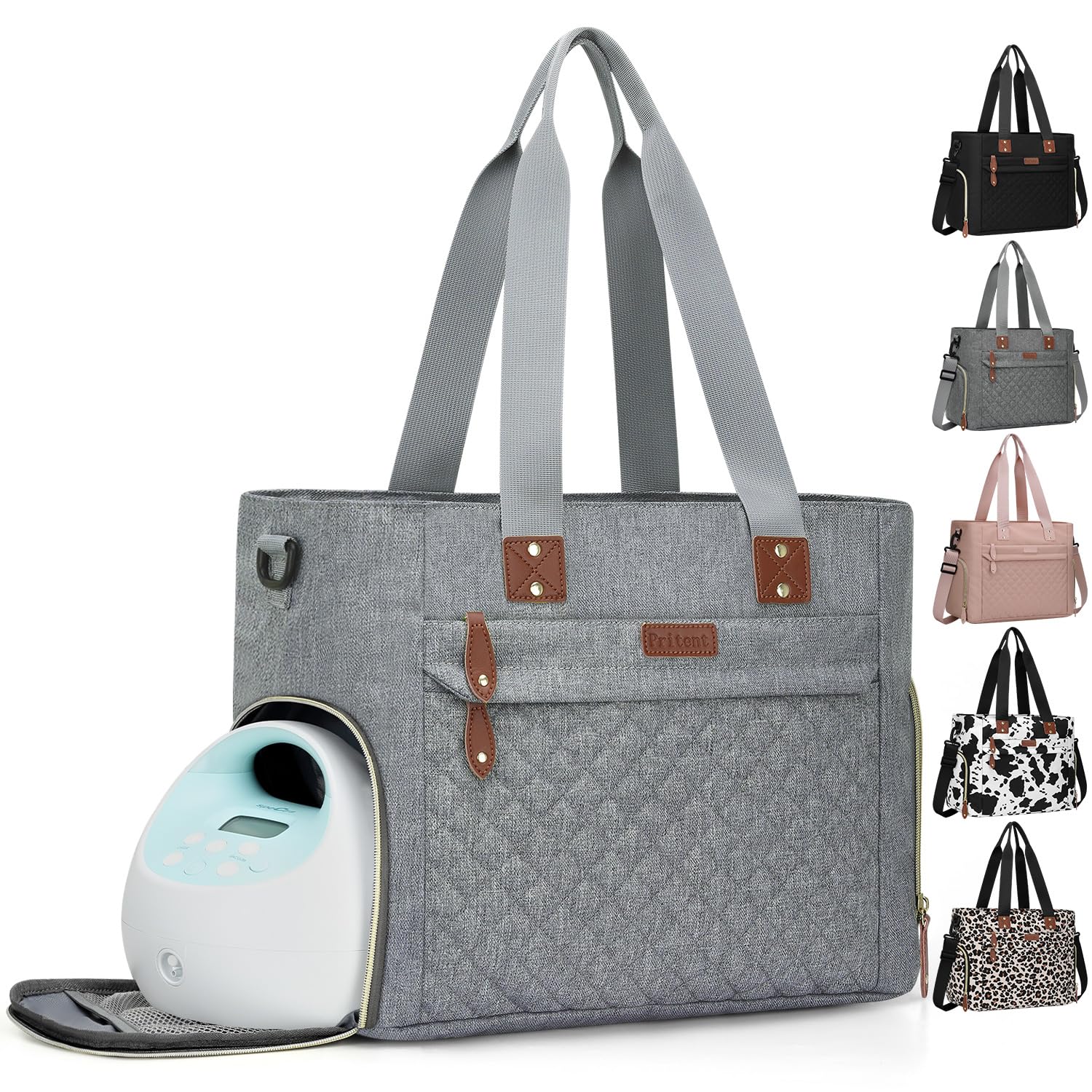 Pritent diaper bag tote with laptop sleeve keeps work essentials organized on the go.