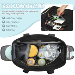 Pritent diaper bag tote with multiple compartments for easy organization.