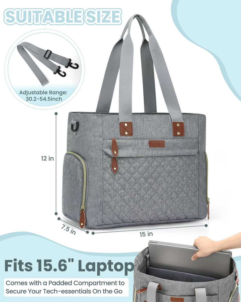 Pritent diaper bag tote with stroller clips for hands-free outings.