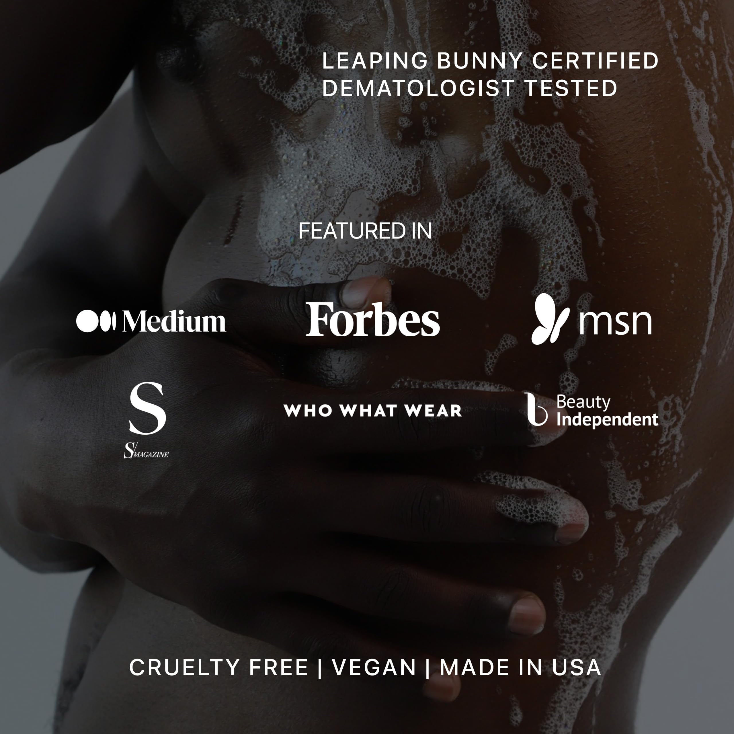 PRIVATES foamy lather on hand demonstrates soft hydrating cleanse