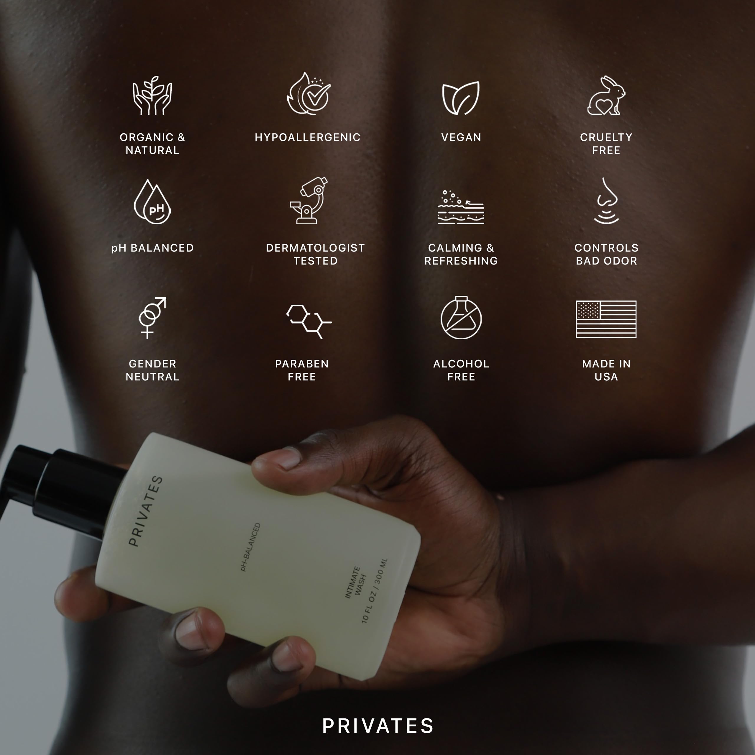PRIVATES image of natural ingredients underscoring vegan cruelty free cleansing