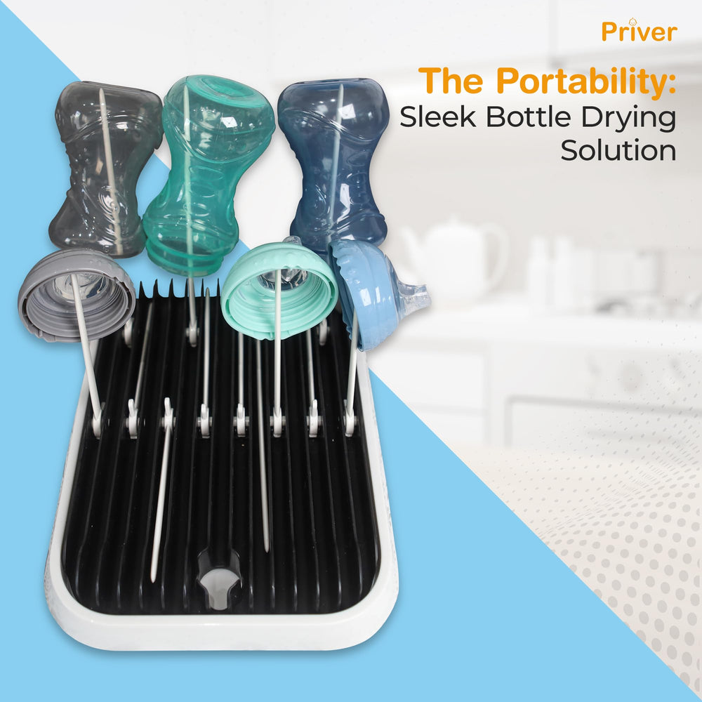 Priver travel-ready bottle drying rack keeps bottles organized on the go.