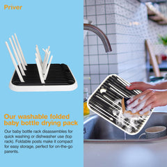 Priver bottle drying rack showing reversible drip tray for draining.