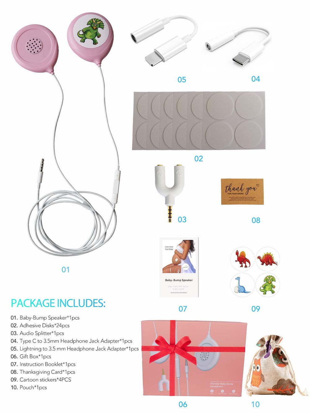 Prnaiev pink belly headphones on belly during daily activities.