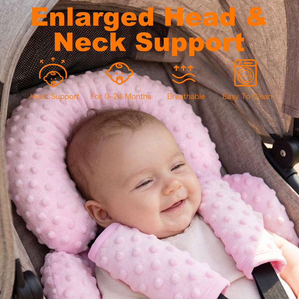 Pro Goleem infant head neck body support pink insert for car rides.