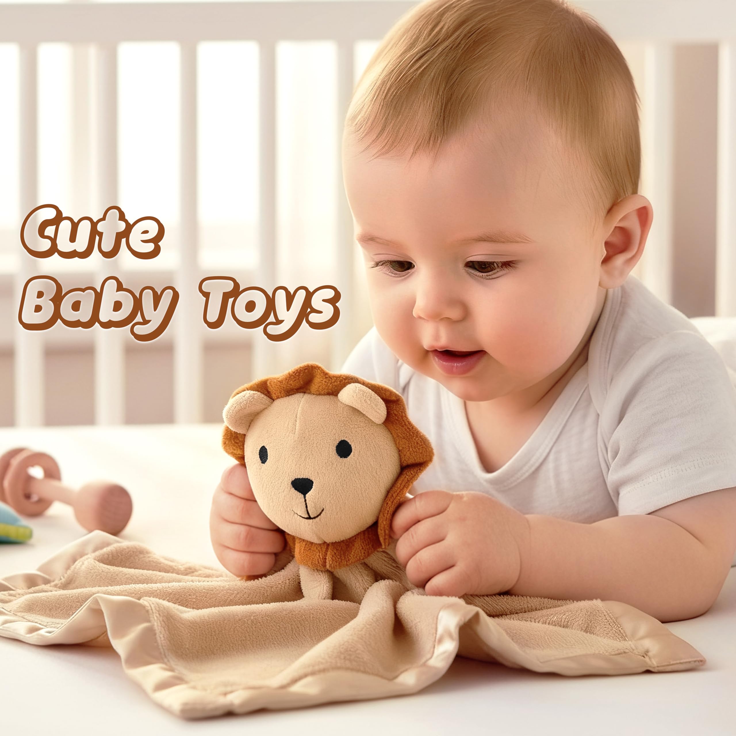 Pro Goleem Lion Security Blanket on baby's lap for comforting cuddles.