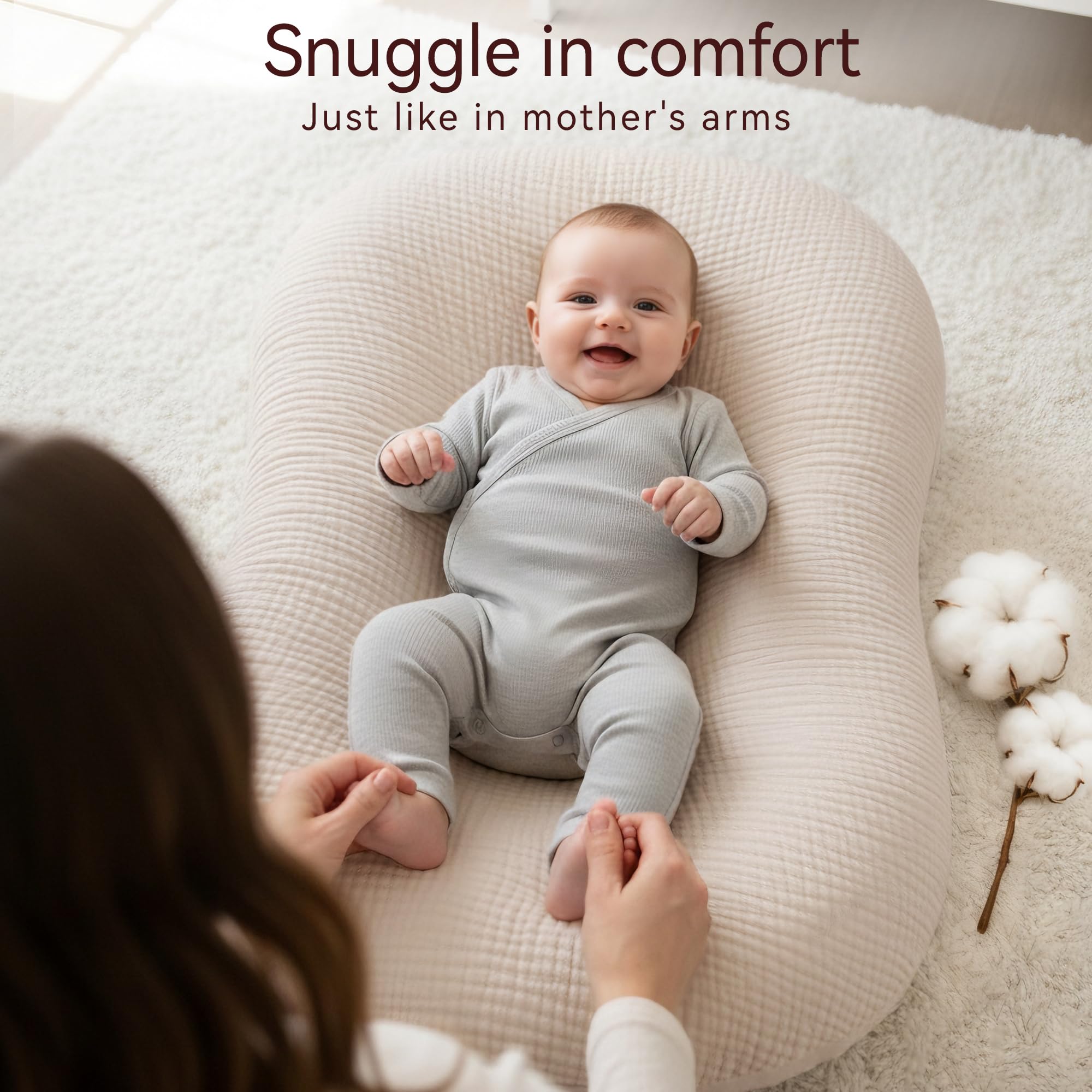 Pro Goleem breathable cotton muslin keeps baby comfortable during lounging.