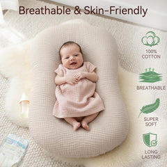 Pro Goleem muslin lounger cover texture feels gentle on newborn skin.