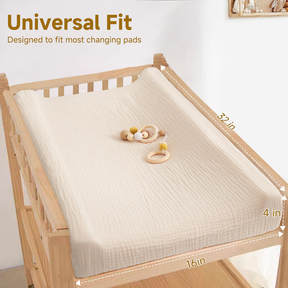 Pro Goleem muslin changing pad cover on changing pad demonstrates universal fit