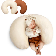 Pro Goleem muslin nursing pillow cover brown beige front view shows soft breathable fabric
