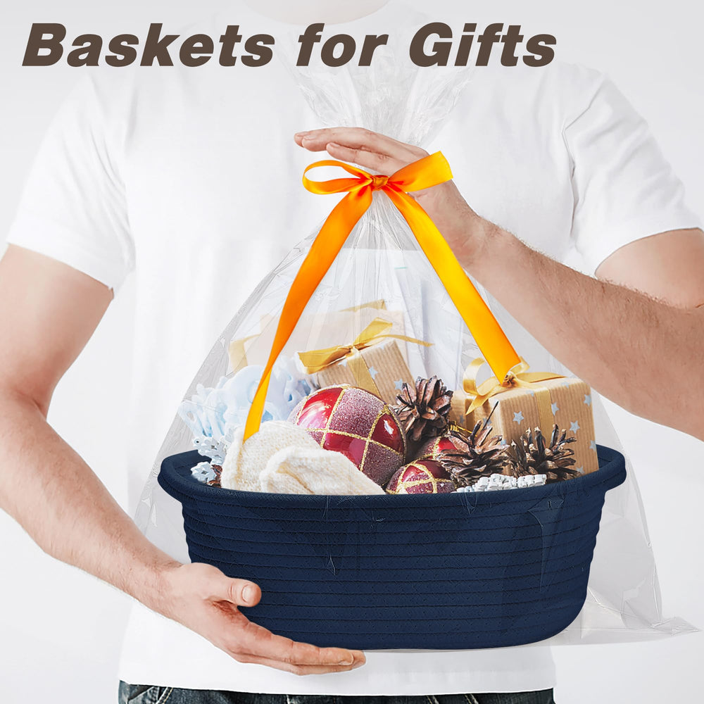 Pro Goleem navy blue small woven basket for compact storage