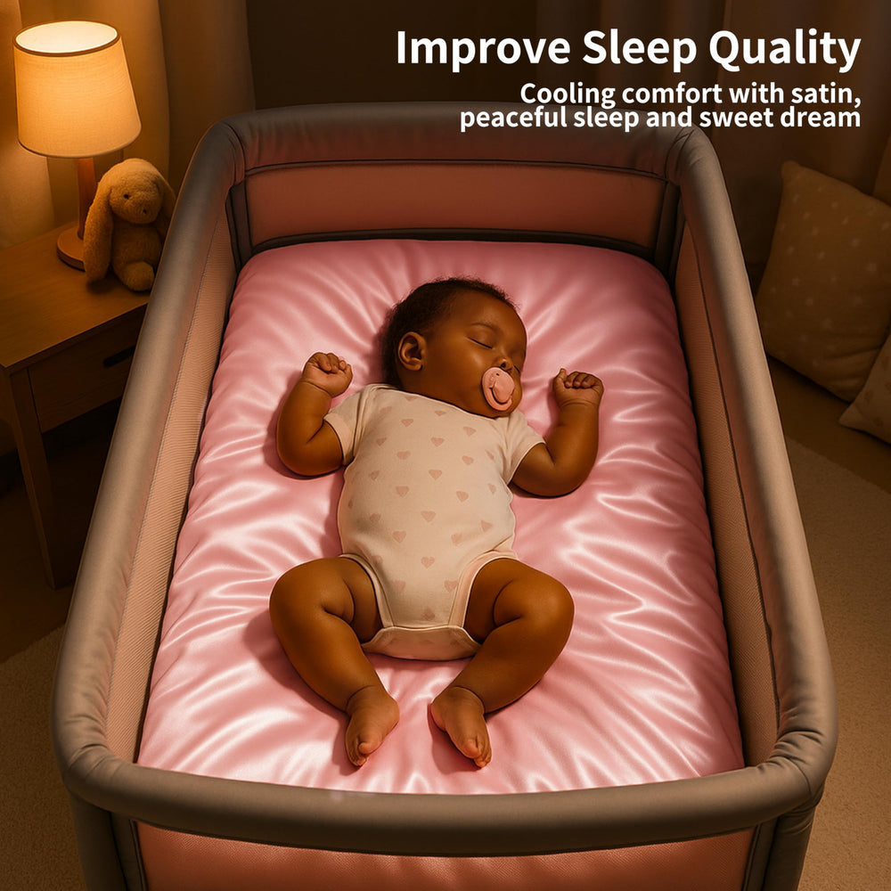 Pro Goleem nursery setup with pink and purple satin sheets ready for use