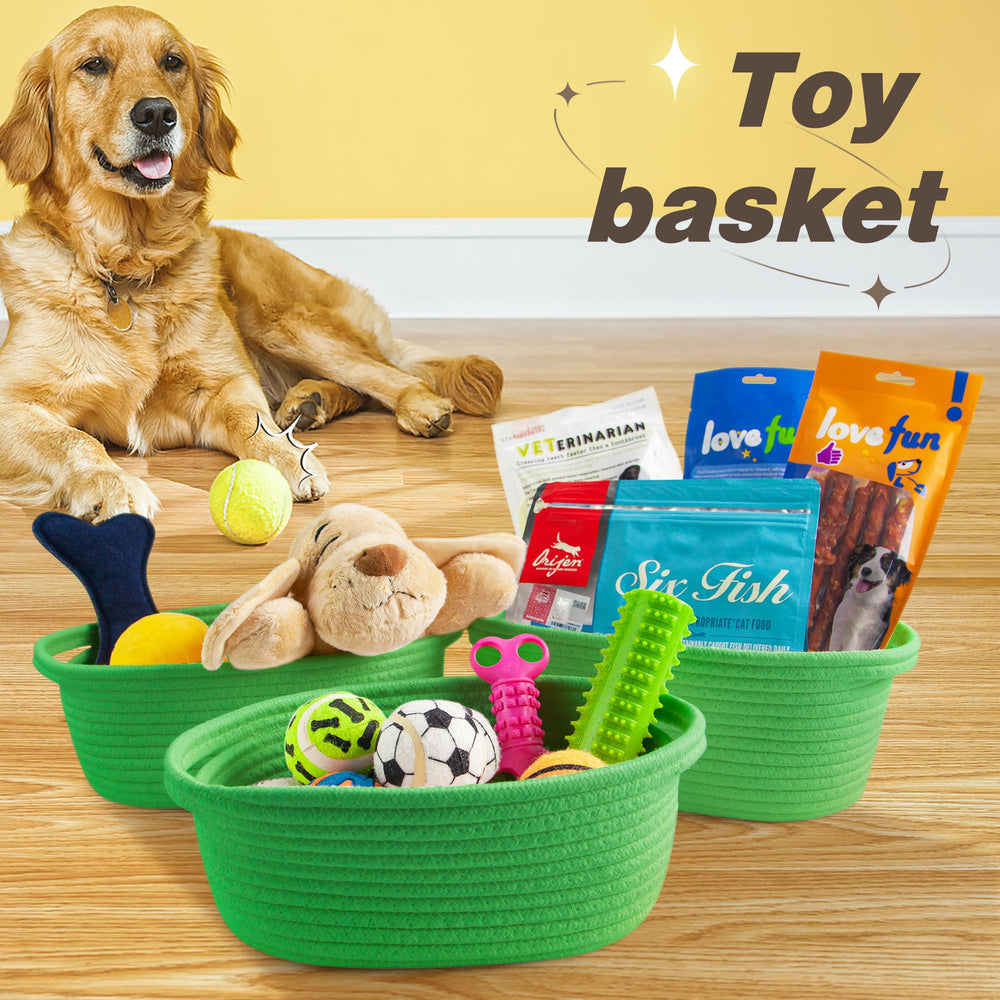 Pro Goleem open top rope basket holds pet toys for quick access
