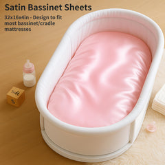 Pro Goleem satin bassinet sheet pink and purple close-up shows silky texture for gentle sleep.